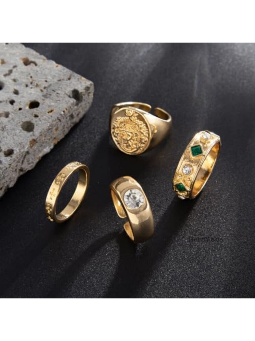 Hammered Stackable Knuckle Rings Set Geometric Statement Ring Pack - Picture 4 of 6